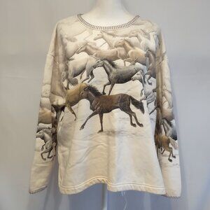 EUC Artisans Sunschein Designs Vintage White Horse Sweater